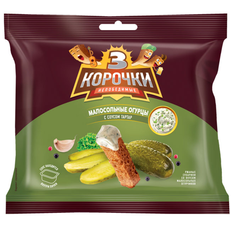 Сухарики Три корочки 60гр Огурцы с соусом тар-тар