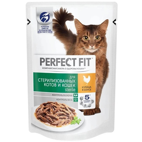 Корм Perfect Fit для стерилизованных котов и кошек курица в соусе 75гр