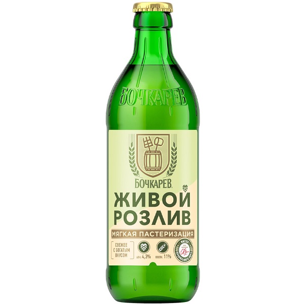 Пиво Бочкарев Живой Розлив светлое пастеризованное