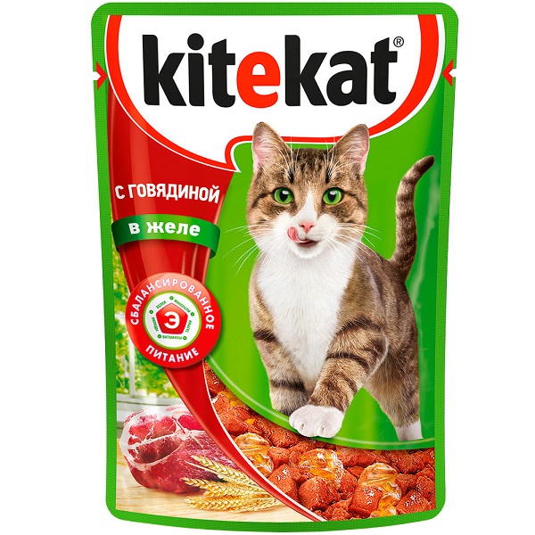 Корм Kitekat говядина в желе 85гр