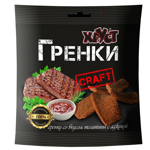 Гренки Хруст Крафт 60гр Телятина/Аджика