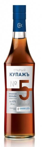 Коньяк Старый Купажъ пятилетний ординарный 40% 0,45л
