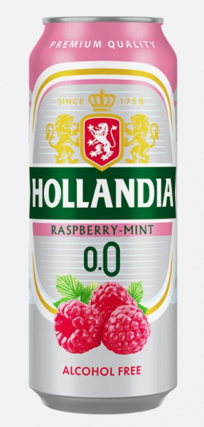 Пиво Hollandia (Голландия) малина-мята нефильтрованное осветленное безалкогольное 0,45л ж/б