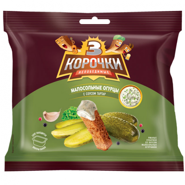Сухарики Три корочки 60гр Огурцы с соусом тар-тар