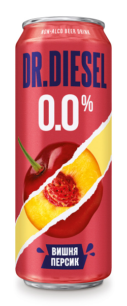 Пивной напиток Доктор Дизель Вишня и Персик 0.0 безалкогольный <0,3% 0,43л ж/б