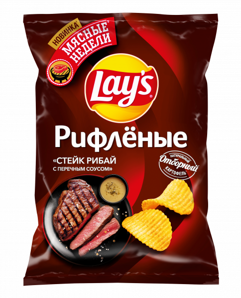 Чипсы Лейз 140гр Рифленые Стейк Рибай перечный соус